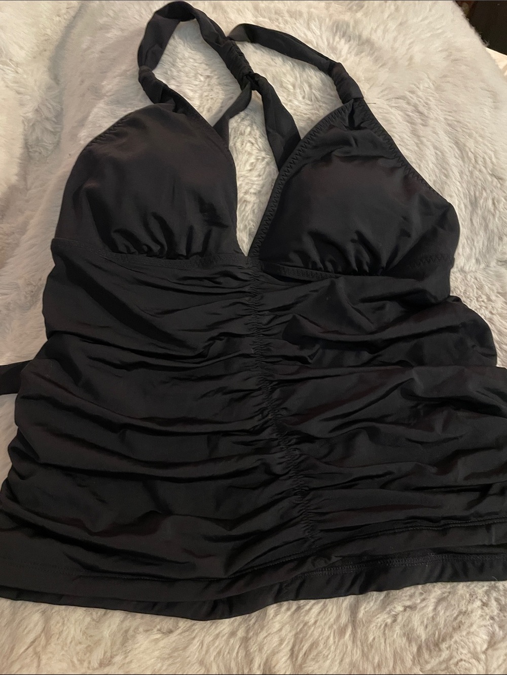 Athleta Black Ruched Halter Tankini Top L